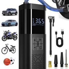 Tyre Inflator Air Compressor, Rechargeable Air Compressor with Pressure Gauge, Electric Bike Pump Battery 150PSI, Portable Car Tyre Pump with LED for Car Bicycle Motorbike Ball