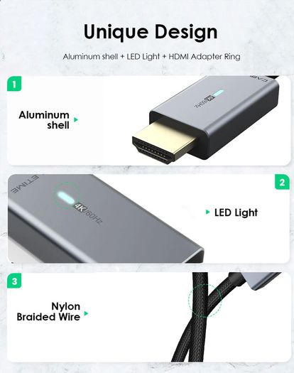 Cabletime 1.8M Active DisplayPort (Male) to HDMI (Male) 4K@60Hz Gold-Plated Nylon Braided LED Light Cable (Brand New/Warranty)