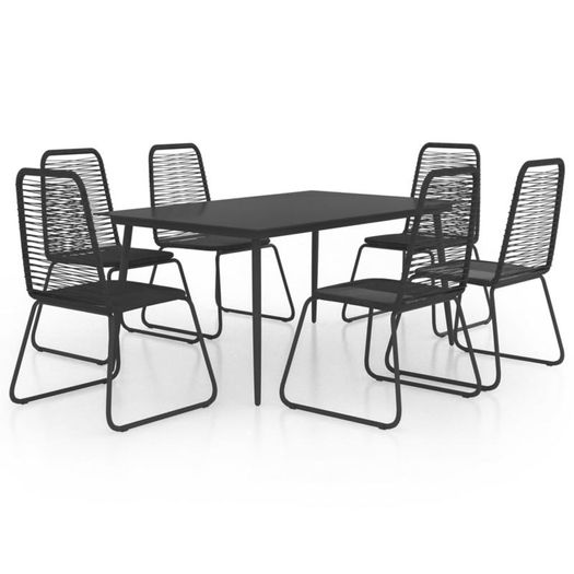 7 Piece Garden Dining Set PVC Rattan Black