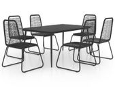 7 Piece Garden Dining Set PVC Rattan Black