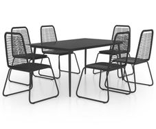 7 Piece Garden Dining Set PVC Rattan Black