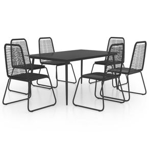 7 Piece Garden Dining Set PVC Rattan Black