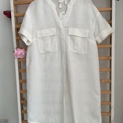 dress bnwt H&M white linen dress oversized uk 6 fit 8/10 shirt dress