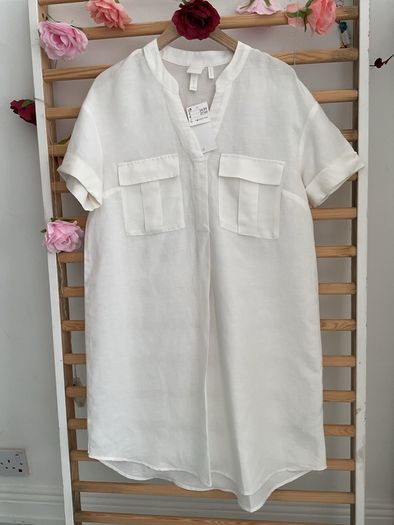 dress bnwt H&M white linen dress oversized uk 6 fit 8/10 shirt dress