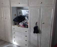 Three piece bedroom unit consisting of two Double bedroom wardrobes with 4 drawer dressing table with swivel mirror