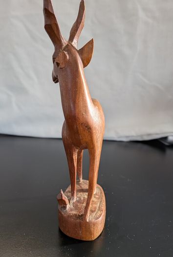 African Wooden Gazelle Antelope Calf Hand Carved Safari Sculpture