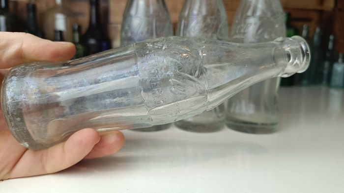 490 - Set of 4 Vintage 1950s Clear Glass Crown Cap Top Collectible Decorative Coca Cola Bottles