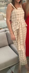 J.O.A top and trousers set beige check size S
