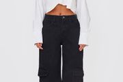 PLT Washed Black Cargo Side Pocket Wide Leg Jeans Size 10!