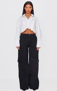 PLT Washed Black Cargo Side Pocket Wide Leg Jeans Size 10!