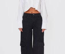 PLT Washed Black Cargo Side Pocket Wide Leg Jeans Size 10!