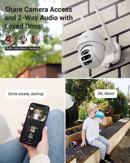 Security Camera Outdoor 3MP, PTZ Outdoor Camera (9X Zoom),360 Degree CCTV Camera WiFi Camera with Motion Tracking, Two-Way Talk,15m Color Night Vision, Siren Alarm (FREE SHIPPING)
