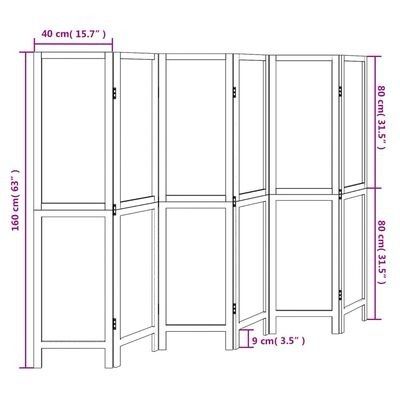 Room Divider 6 Panels Dark Brown Solid Wood Paulownia