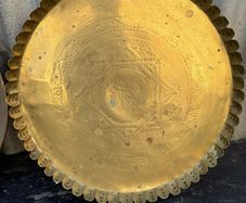 vintage large solid brass or copper arabic piecrust charger