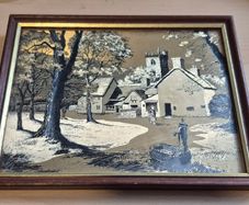 Vintage F.J. Warren Dufex Foil Art Print Vintage English Village Scene