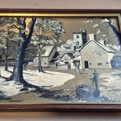 Vintage F.J. Warren Dufex Foil Art Print Vintage English Village Scene