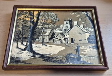 Vintage F.J. Warren Dufex Foil Art Print Vintage English Village Scene