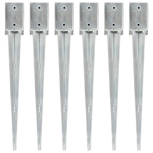 Ground Spikes 6 pcs Silver 9x9x75 cm Galvanised Steel