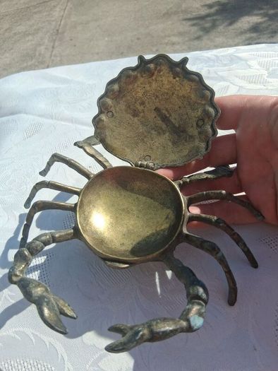 Midcentury Italian Crab and Frog Brass Ashtrays