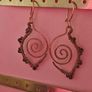 Copper Wire Earrings, Leaf Inspired Handmade spiral Dangles with Dark Beads Image 3