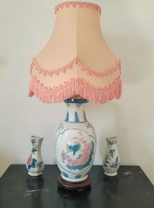 Vintage set of ceramic lamp & pair of wall vases