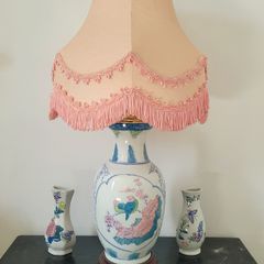 Vintage set of ceramic lamp & pair of wall vases