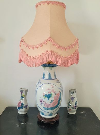 Vintage set of ceramic lamp & pair of wall vases
