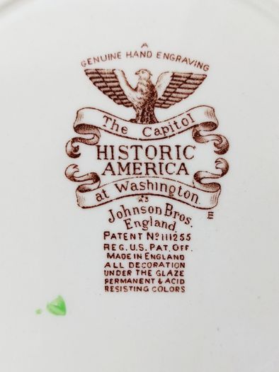 Genuine hand engraved plate "The Capitol at Washington" of the series Historic America by Johnson Bros.  England   size 19.5x19.5cm