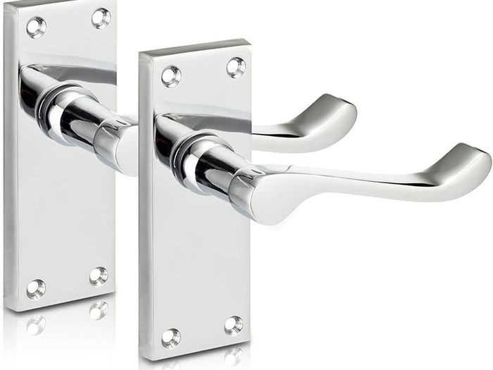 NEW SALE |  Chrome Elegance Range Polished Chrome Victorian Scroll Lever Latch Handles, Polished Chrome Backplate Door Handles, Contemporary Design for Internal Wooden Doors