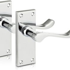 NEW SALE |  Chrome Elegance Range Polished Chrome Victorian Scroll Lever Latch Handles, Polished Chrome Backplate Door Handles, Contemporary Design for Internal Wooden Doors