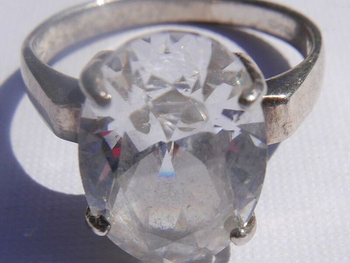 Vintage Sterling Silver 925 White Topaz Ring, Size P - 4,66g
