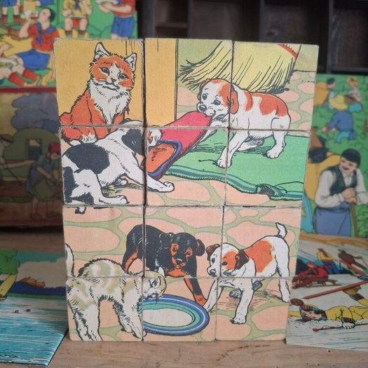 1940s French Wooden Puzzle Blocks