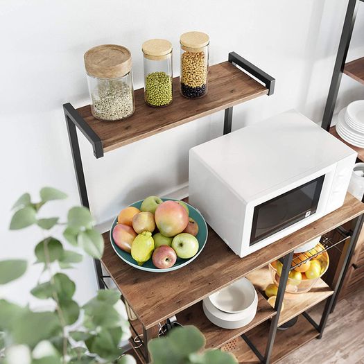 _Standing Kitchen Shelf with Metal Basket and 6 S-Hooks and Shelves