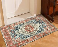 Washable Rugs Small Non Slip Area Rugs for Bedroom Vintage Boho Rug Soft Short Pile Rug Machine Washable Rugs Living Room Indoor Entry Floor Rug Non Shedding Dense Orange Rug 60x110CM
