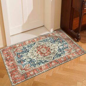 Washable Rugs Small Non Slip Area Rugs for Bedroom Vintage Boho Rug Soft Short Pile Rug Machine Washable Rugs Living Room Indoor Entry Floor Rug Non Shedding Dense Orange Rug 60x110CM
