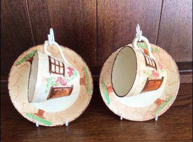 Burlington ware 1930s Cottage ware cups and saucers x2