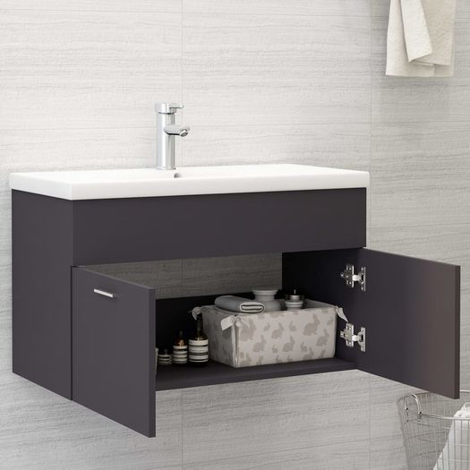Sink Cabinet with Built-in Basin Grey Chipboard