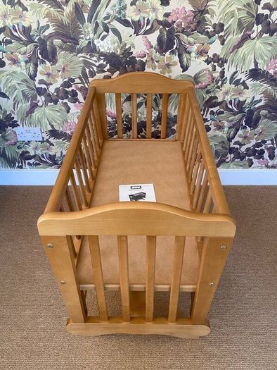 Pine baby  rocking crib with musical mobile