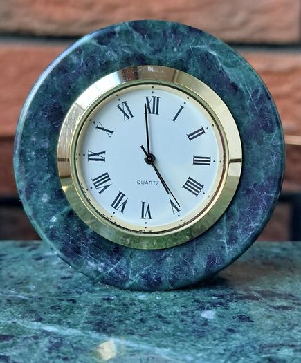Vintage Connemara Marble Double Pen Desk Stand With Clock