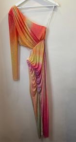 SELF PORTRAIT Printed Mesh Rhinestone Cutout Midi Dress Size 6
