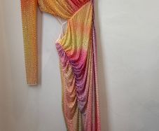 SELF PORTRAIT Printed Mesh Rhinestone Cutout Midi Dress Size 6