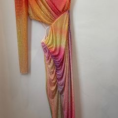 SELF PORTRAIT Printed Mesh Rhinestone Cutout Midi Dress Size 6