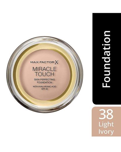 Max Factor Foundation Miracle Touch Skin Perfecting with Hyaluronic Acid in 038 Light Ivory - New / Sealed