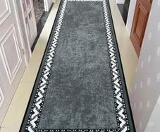 Runner Rug Non Slip Washable Long Door Mat Indoor Runners for Kitchen Entryway Hall, Durable Carpet Runner with Rubber Backed, Grey & White, 66x180 cm