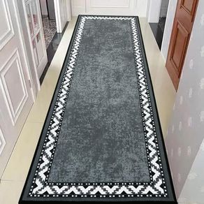 Runner Rug Non Slip Washable Long Door Mat Indoor Runners for Kitchen Entryway Hall, Durable Carpet Runner with Rubber Backed, Grey & White, 66x180 cm
