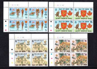 1978 Isle of Man Anniversaries and Events Commemorative Stamps Plate Block 1C1C1C1C Mint Never Hinged (MNH)