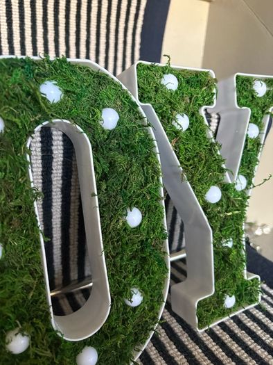 New bespoke 21.5cm high pre lit JOY sign with faux moss