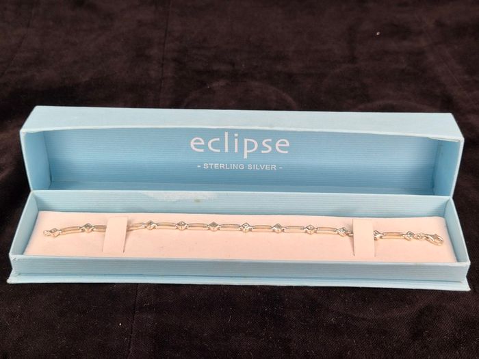 Eclipse Sterling Silver Link Bracelet Blue Clear CZ Boxed