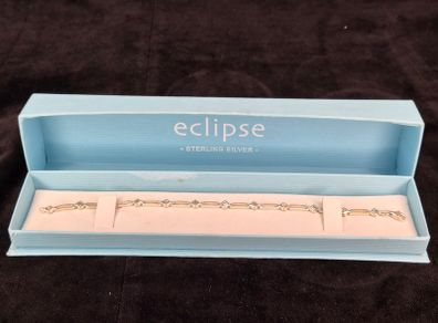 Eclipse Sterling Silver Link Bracelet Blue Clear CZ Boxed
