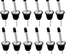 NEW SALE | 12Pcs Stainless Steel Liquor Spirit Bottle Speed Pourers Tapered Spout with Rubber Dust Caps Liquor Bottle Pourers with Silicone